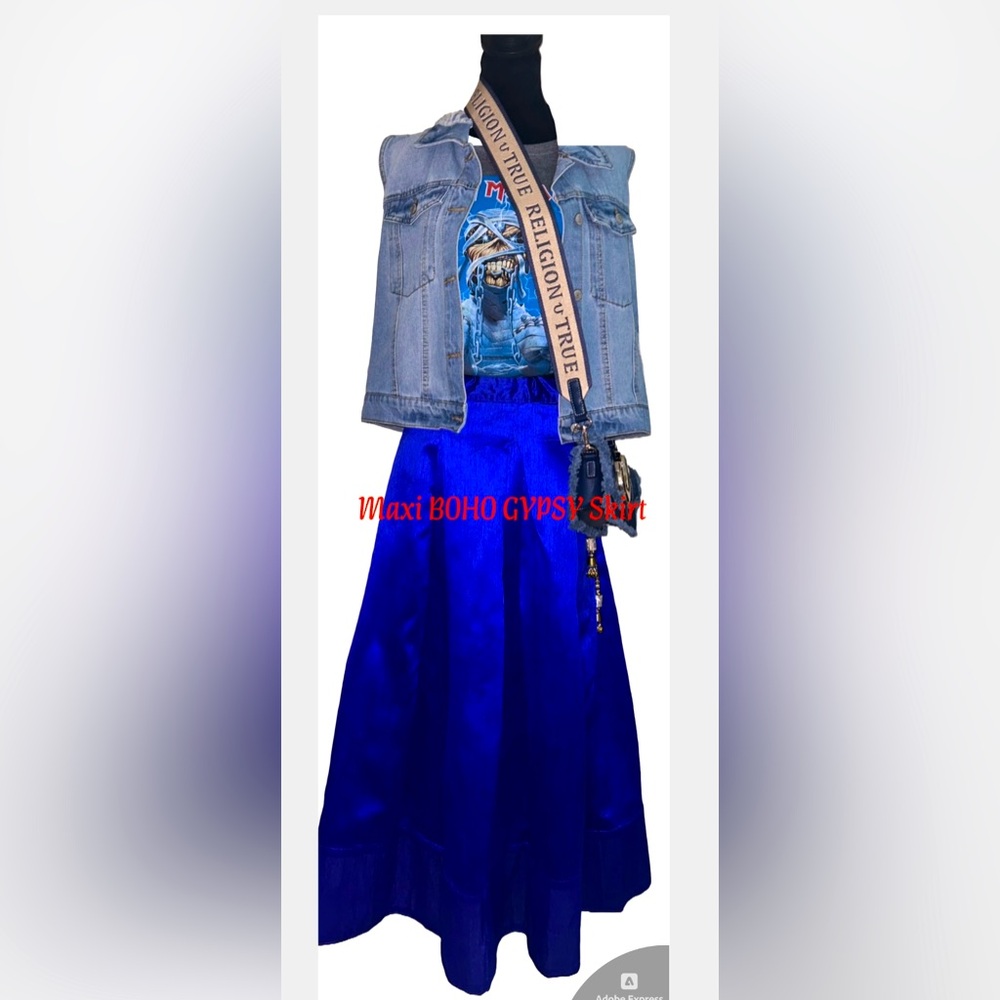 💙🩵💙🩵Boho Gypsy Shiny Blue Skirt🩵💙🩵💙🩵‎